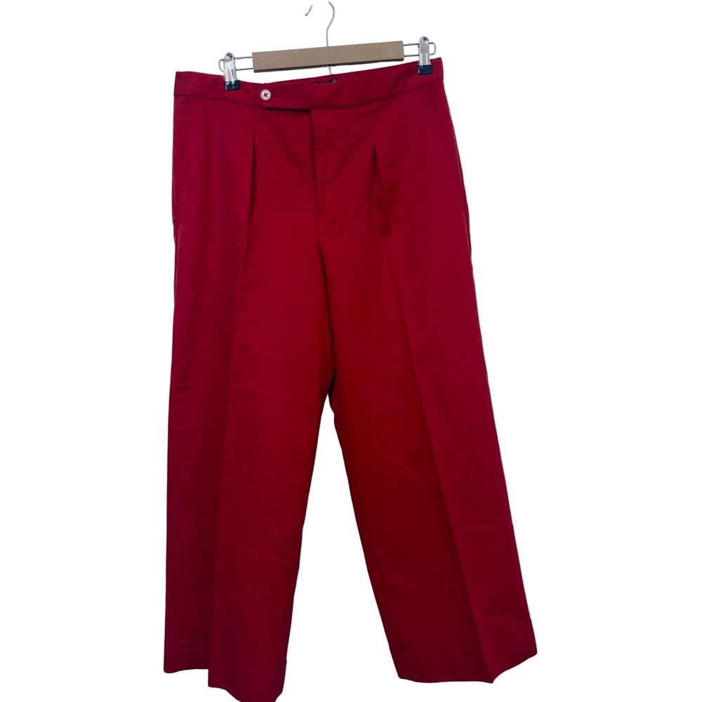 Lauren Ralph Lauren Women Red Wide Leg Pleated Dress Pants Size 12 Luxury Chic